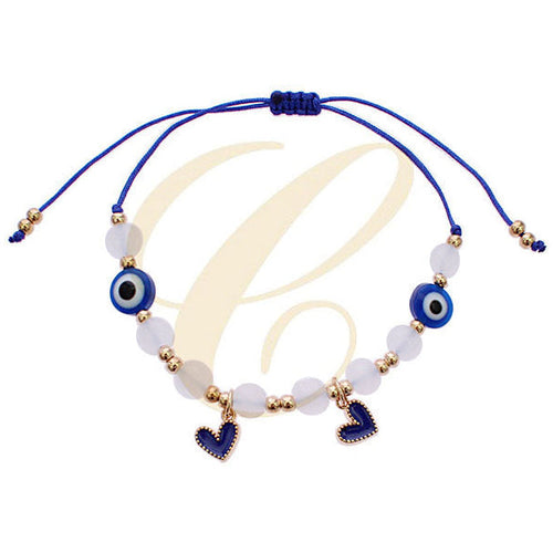 12pc Adjustable Evil Eye & Heart Charm Bracelet Set – Protective Nazar Beads with Frosted Stones & Macrame Cord (RBT-2221R)