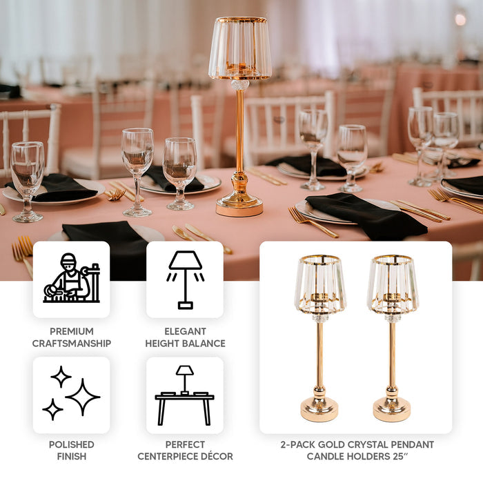 2-pack gold crystal pendant candle holders 25”