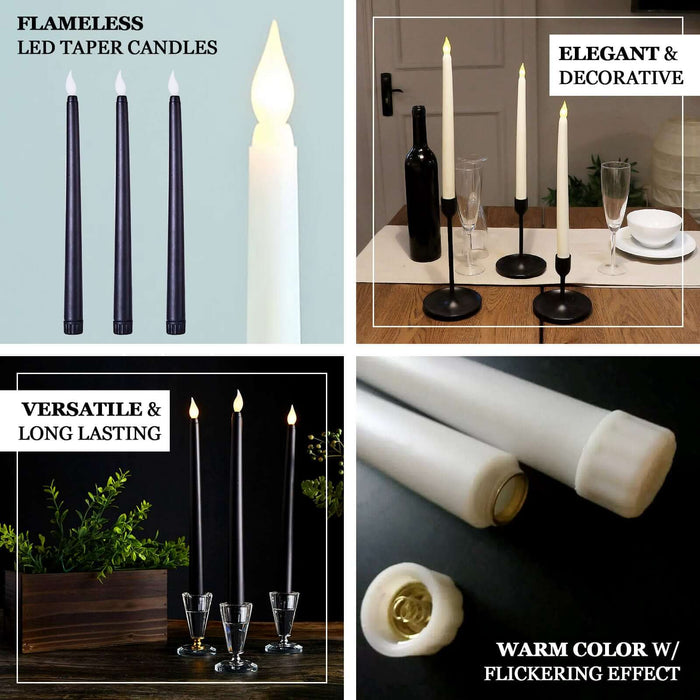 Flameless LED taper candles in black and white, elegant and versatile
