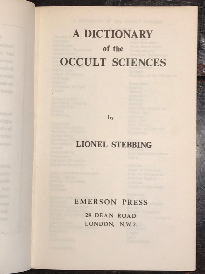 A DICTIONARY OF THE OCCULT SCIENCES - LIONEL STEBBING, 1st/1st 1960 - Scarce