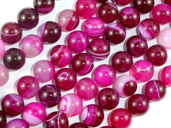 Banded Agate Beads, Striped Agate, Fuchsia, 10mm Round Beads-BeadBasic