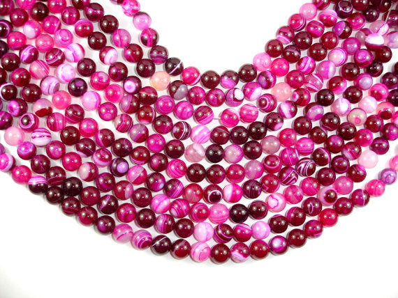 Banded Agate Beads, Striped Agate, Fuchsia, 10mm Round Beads-BeadBasic