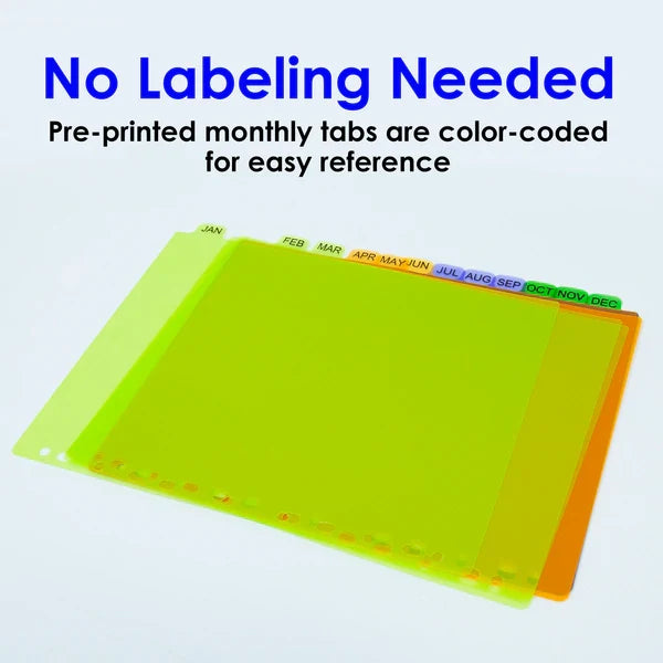 BAZIC 3-Ring Binder Dividers w/ 12 Pre-Printed Jan-Dec Tabs Sold in 24 Units