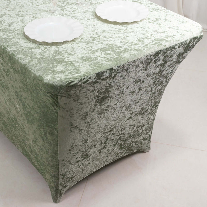 Green velvet table cover with elegant texture and fit.
