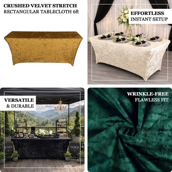 Crushed velvet stretch rectangular tablecloth 6ft in gold and green