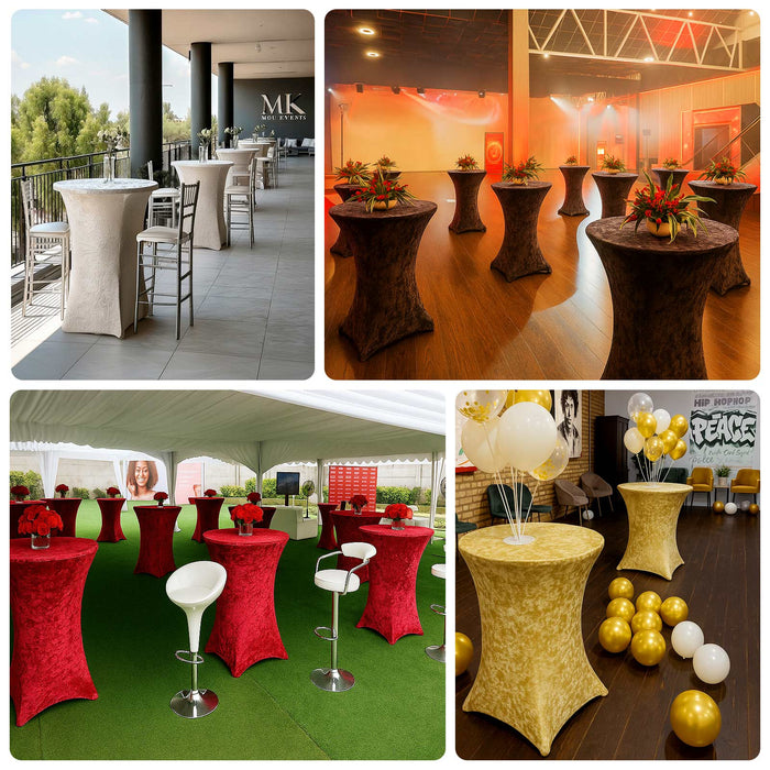 Stylish event tables in various colors for gatherings and celebrations.