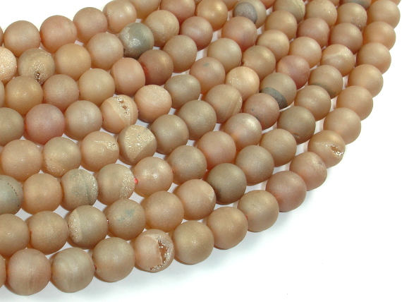 Druzy Agate Beads, Geode Beads, Light Champagne, 8mm, Round Beads-BeadBasic