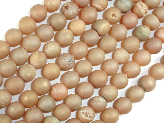 Druzy Agate Beads, Geode Beads, Light Champagne, 8mm, Round Beads-BeadBasic