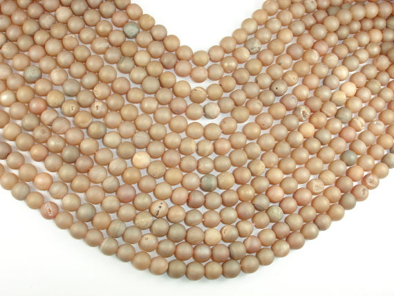 Druzy Agate Beads, Geode Beads, Light Champagne, 8mm, Round Beads-BeadBasic