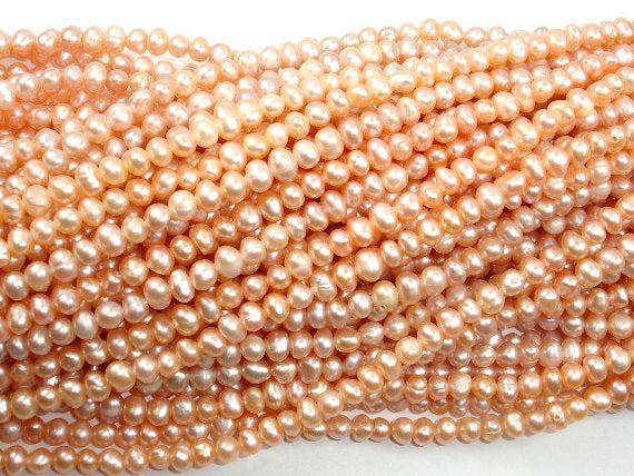 Fresh Water Pearl Beads, Peach, Potato, Approx 4-5mm-BeadBasic