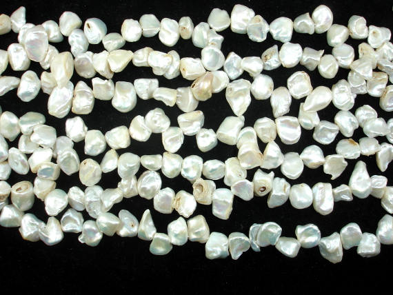 Fresh Water Pearl Beads, White with AB, Top drilled, Keshi-BeadBasic
