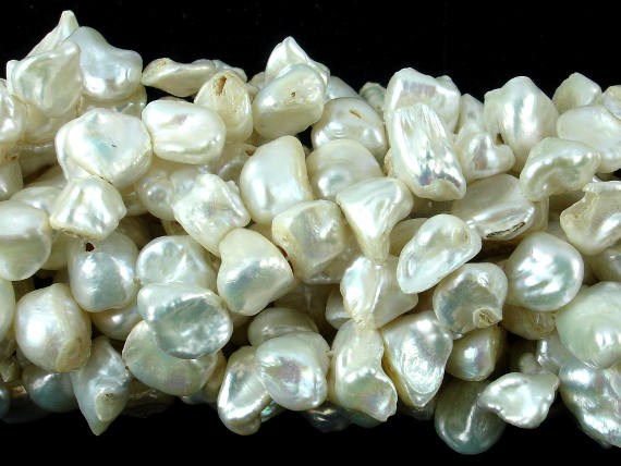 Fresh Water Pearl Beads, White with AB, Top drilled, Keshi-BeadBasic