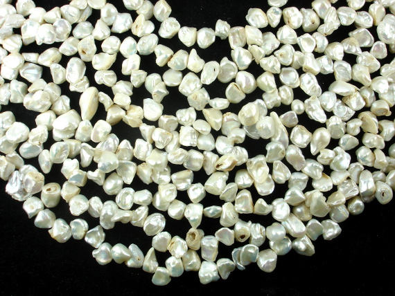 Fresh Water Pearl Beads, White with AB, Top drilled, Keshi-BeadBasic