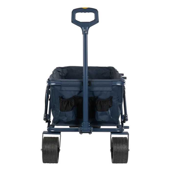 Back view of the indigo Go-Hauler with handle up.