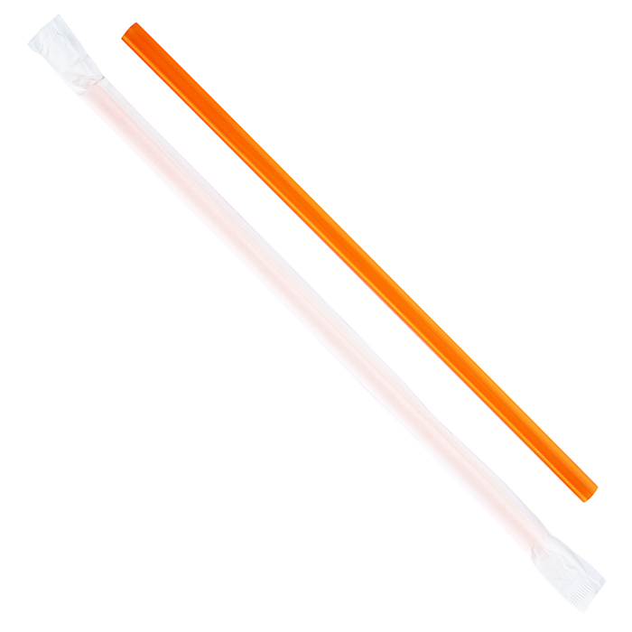 Karat 9'' Giant Straws (8mm) Paper Wrapped - Orange - 2,500 ct, C9075 (Orange)
