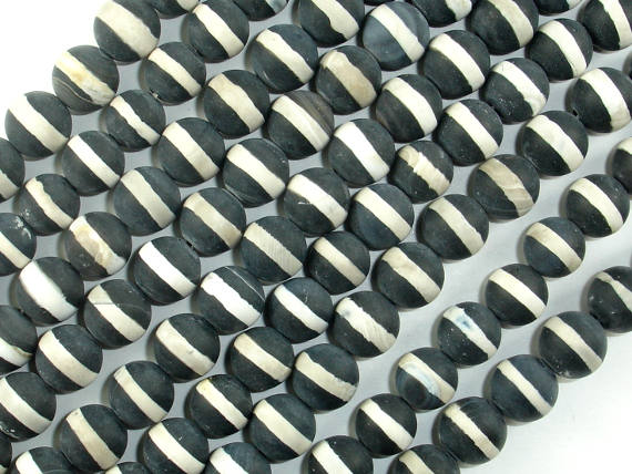 Matte Black Onyx Beads, with White Line, 8mm Round Beads-BeadBasic