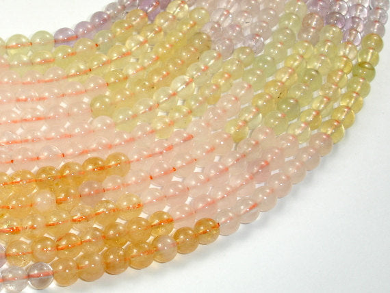 Mixed Quartz- Rose Quartz, Amethyst, Citrine, Prehnite Beads, Round 6mm-BeadBasic