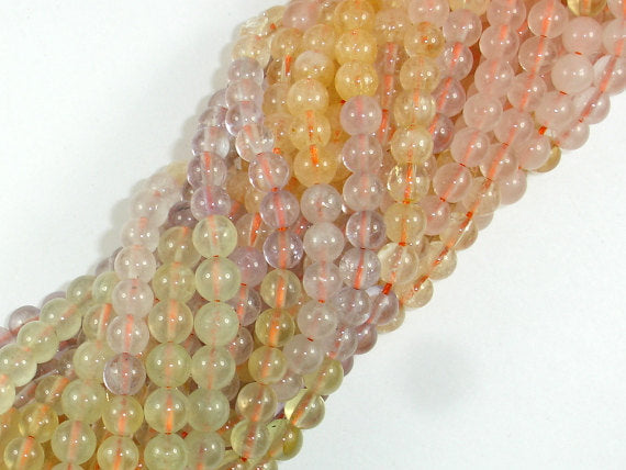 Mixed Quartz- Rose Quartz, Amethyst, Citrine, Prehnite Beads, Round 6mm-BeadBasic