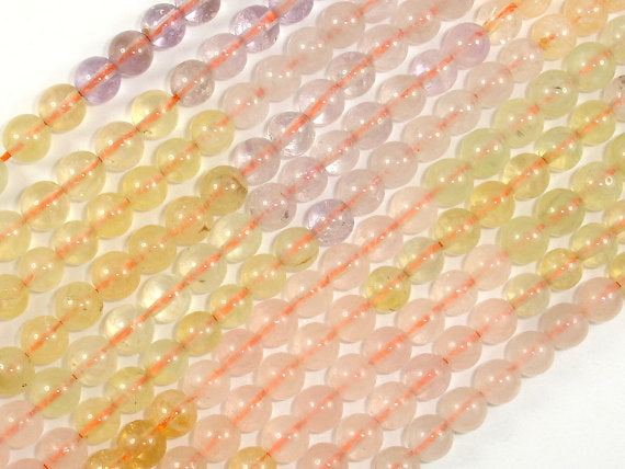 Mixed Quartz- Rose Quartz, Amethyst, Citrine, Prehnite Beads, Round 6mm-BeadBasic