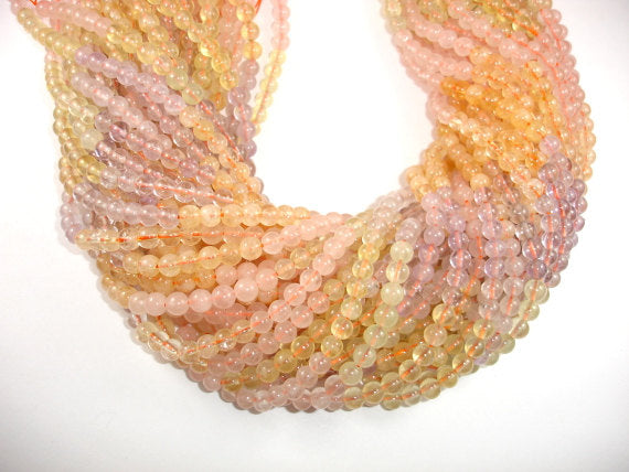 Mixed Quartz- Rose Quartz, Amethyst, Citrine, Prehnite Beads, Round 6mm-BeadBasic