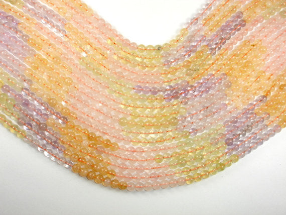 Mixed Quartz- Rose Quartz, Amethyst, Citrine, Prehnite Beads, Round 6mm-BeadBasic