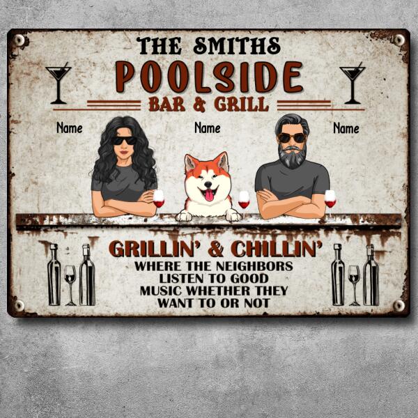 Pawzity Metal Pool Sign, Gifts For Dog Lovers, Poolside Bar & Grill Grilling & Chilling Funny Pool Signs