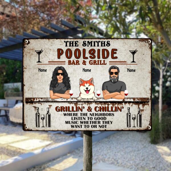 Pawzity Metal Pool Sign, Gifts For Dog Lovers, Poolside Bar & Grill Grilling & Chilling Funny Pool Signs