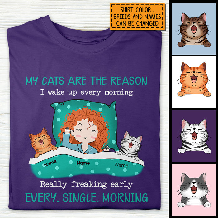 Personalized Cat Breeds T-shirt, Gifts For Cat Moms, My Cats Are The Reason I Wake Up Every Morning