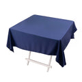 Navy blue tablecloth draped elegantly over a square table
