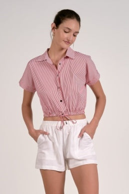 Short Sleeved Tie Button Up Top