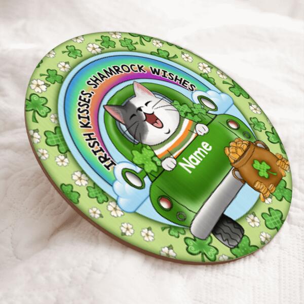 St. Patrick's Day Custom Wooden Signs, Gifts For Cat Lovers, Irish Kisses Shamrock Wishes Custom Signs Outdoor , Cat Mom Gifts