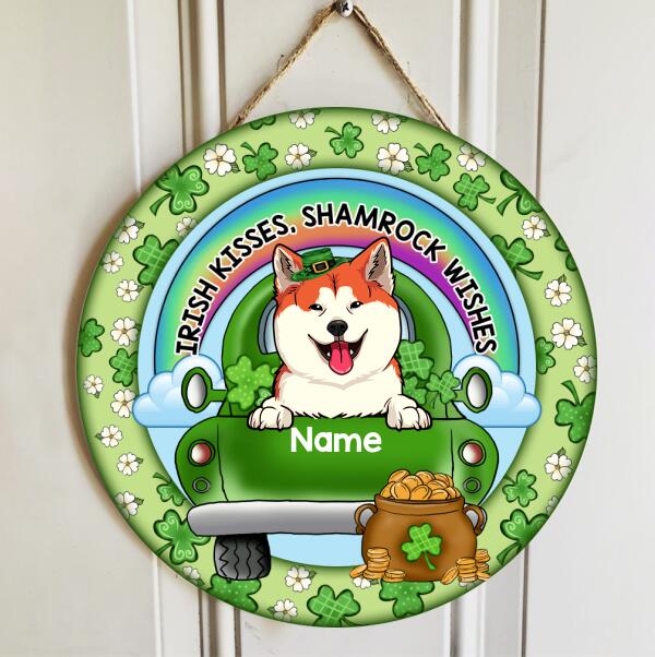 St. Patrick's Day Custom Wooden Signs, Gifts For Pet Lovers, Irish Kisses Shamrock Wishes Custom Signs Outdoor