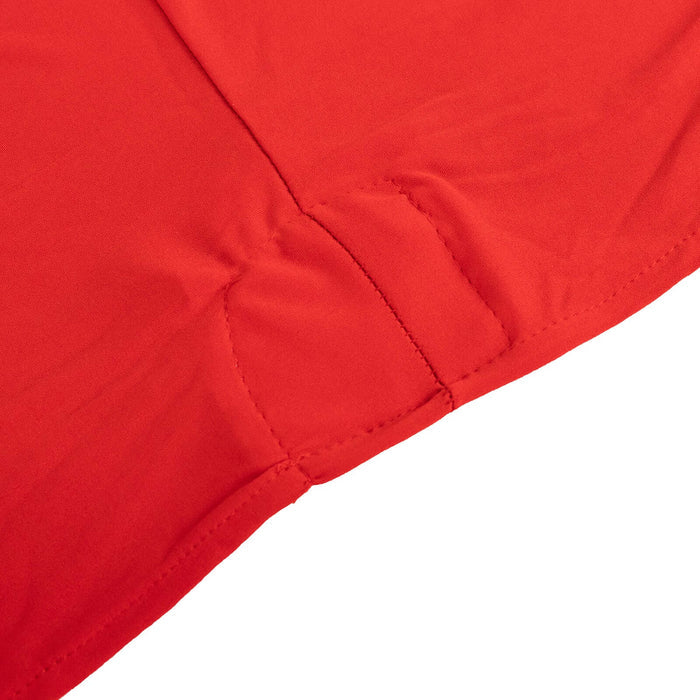 Close-up of red fabric showing stitching detail.
