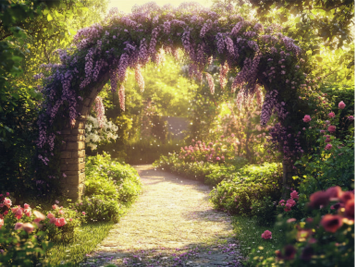 Sunlit Garden Archway in Bloom