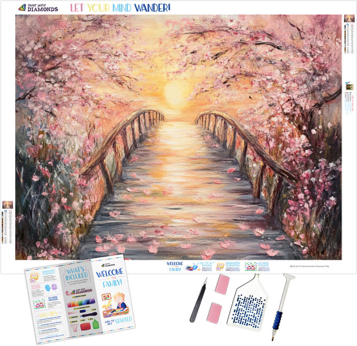 Sunset Over a Cherry Blossom Bridge