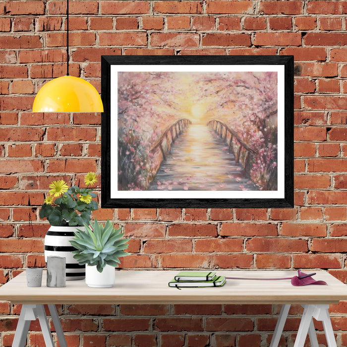 Sunset Over a Cherry Blossom Bridge