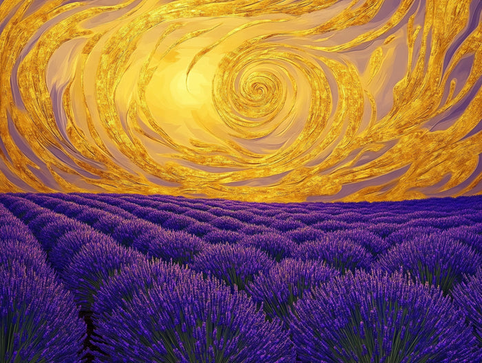 Sunset Over a Lavender Field in Bloom