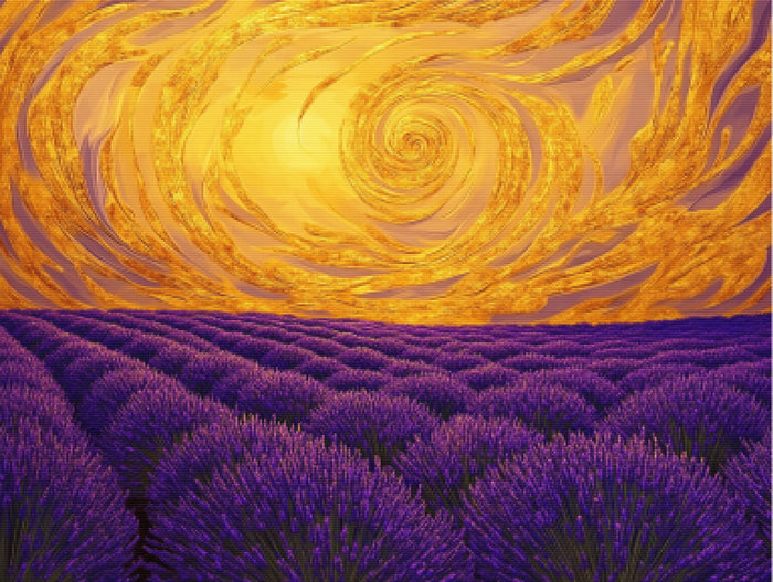 Sunset Over a Lavender Field in Bloom