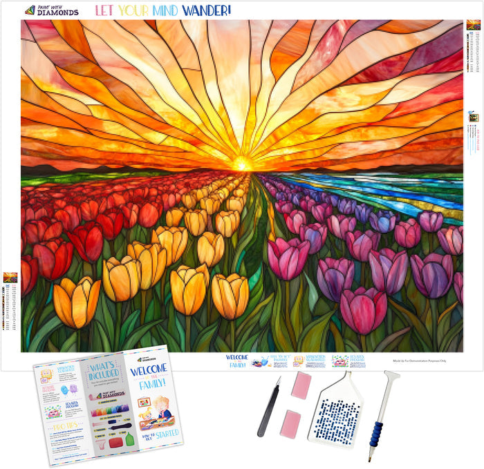 Sunset Over a Tulip Field