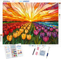Sunset Over a Tulip Field