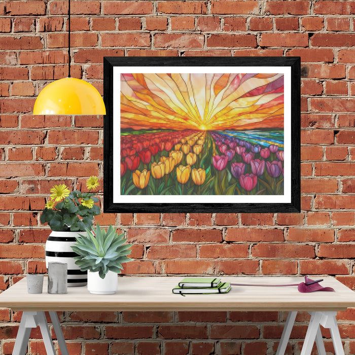 Sunset Over a Tulip Field