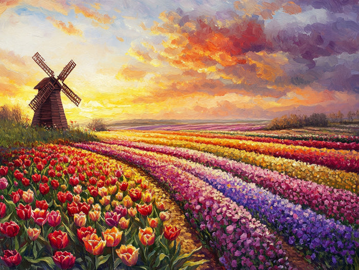 Sunset Over the Tulip Fields