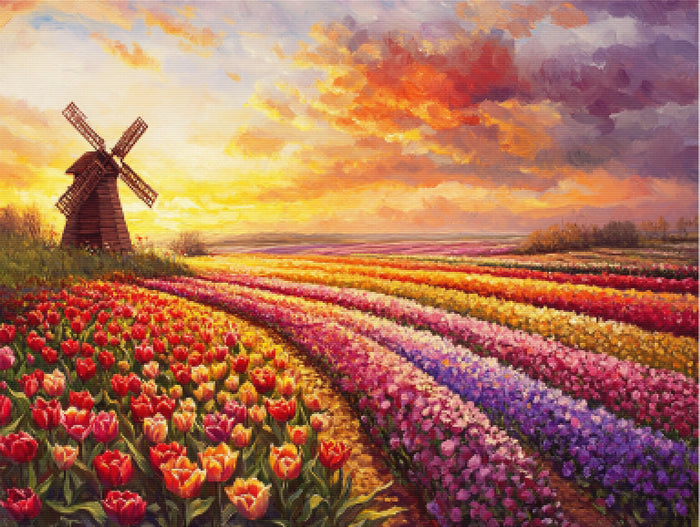 Sunset Over the Tulip Fields