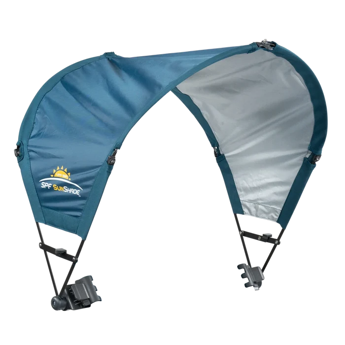The teal Sunshade Accessory unfolded and positioned at a right angle.