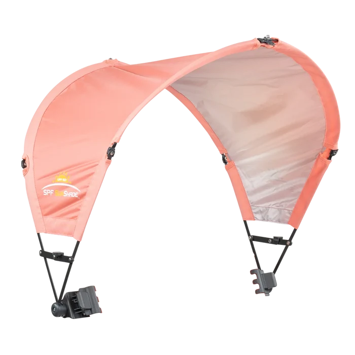 The coral Sunshade Accessory unfolded and positioned at a right angle.