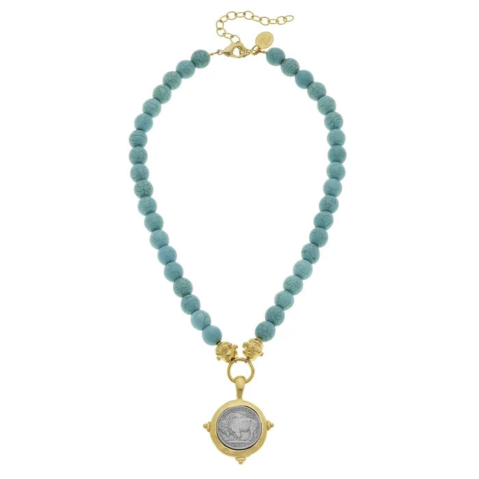 Susan Shaw - Necklace - Buffalo Nickel Turquoise - Gold - Findlay Rowe Designs