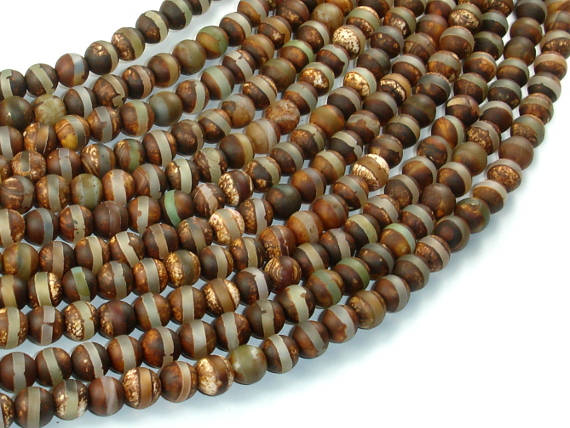 Tibetan Agate, 6mm Round Beads-BeadBasic