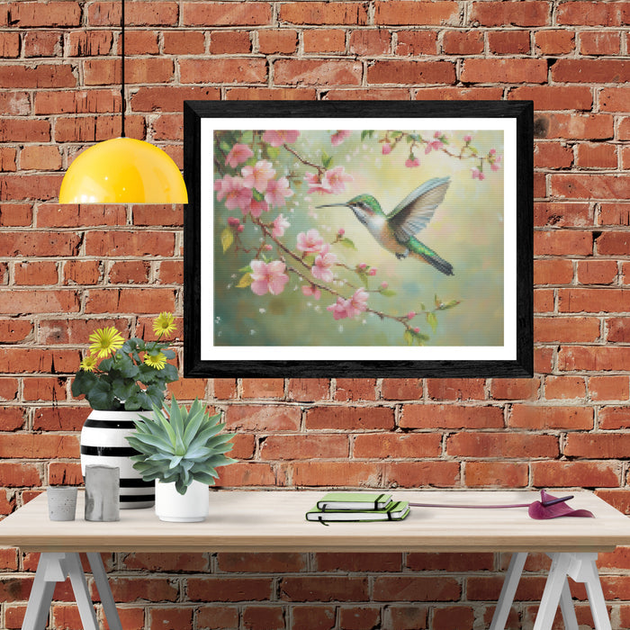 Tiny Hummingbird Hovers Near A Branch