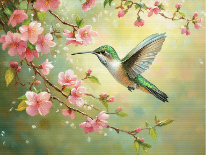 Tiny Hummingbird Hovers Near A Branch