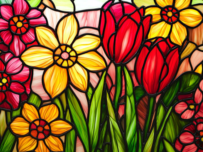 Vibrant Spring Garden in Stained Glass